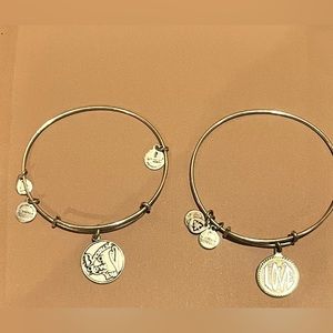 Alex and Ani Charm Bangle Bracelets “Because I Love You” and “Love” Silver tone